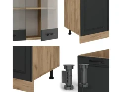 Einbauküchen<Vicco R-Line Küchenzeile Anthrazit Landhaus/Goldkraft Eiche 300 cm mit HochschrankAP Marmor ohne E-Geräte