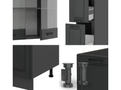 Discount Vicco R-Line Küchenzeile Landhaus/ 350 cm AP ohne E-Geräte Anthrazit