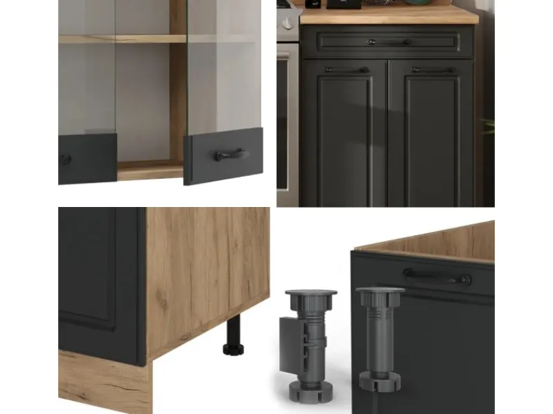 Vicco R-Line Küchenzeile Anthrazit Landhaus/Goldkraft Eiche 200 cm ohne Arbeitsplatte ohne E-Geräte< Einbauküchen