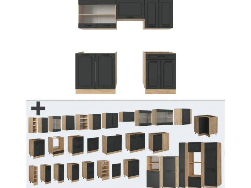 Vicco R-Line Küchenzeile Anthrazit Landhaus/Goldkraft Eiche 200 cm ohne Arbeitsplatte ohne E-Geräte< Einbauküchen