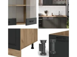 Vicco R-Line Küchenzeile Anthrazit Landhaus/Goldkraft Eiche 300 cm AP Eiche ohne E-Geräte< Einbauküchen