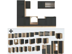 Vicco R-Line Küchenzeile Anthrazit Landhaus/Goldkraft Eiche 300 cm AP Eiche ohne E-Geräte< Einbauküchen