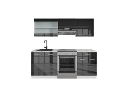 Outlet Vicco R-Line Küchenzeile /Weiß 200 cm AP Marmor ohne E-Geräte Anthrazit Hochglanz