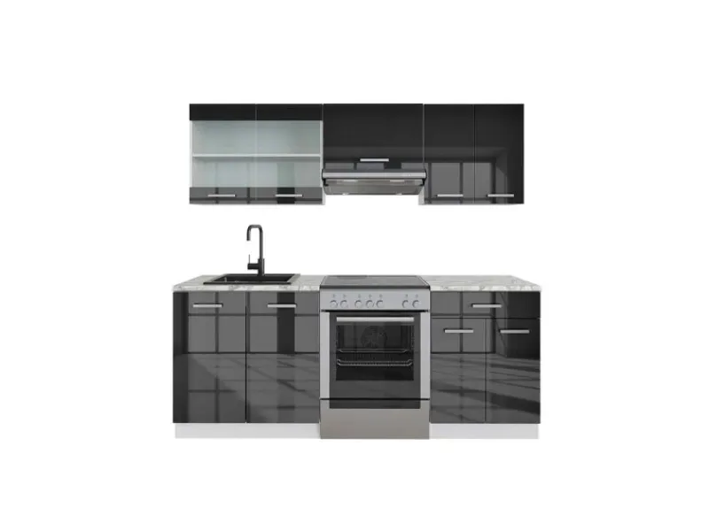 Outlet Vicco R-Line Küchenzeile /Weiß 200 cm AP Marmor ohne E-Geräte Anthrazit Hochglanz