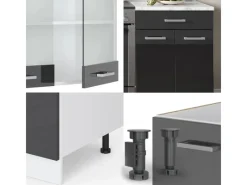 Outlet Vicco R-Line Küchenzeile /Weiß 200 cm AP Marmor ohne E-Geräte Anthrazit Hochglanz