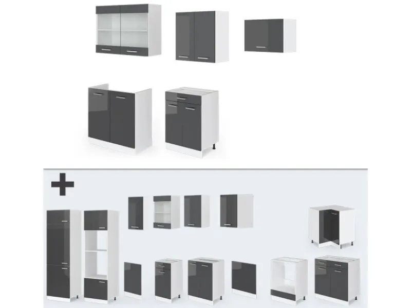 Outlet Vicco R-Line Küchenzeile /Weiß 200 cm AP Marmor ohne E-Geräte Anthrazit Hochglanz