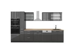 Discount Vicco R-Line Küchenzeile Hochglanz/ 350 cm AP Eiche ohne E-Geräte Anthrazit