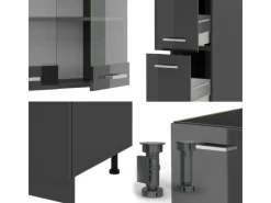 Discount Vicco R-Line Küchenzeile Hochglanz/ 350 cm AP Eiche ohne E-Geräte Anthrazit