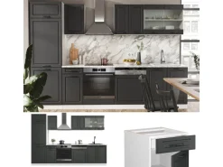 Vicco R-Line Küchenzeile Anthrazit Landhaus/Weiß 300 cm AP Anthrazit ohne E-Geräte< Einbauküchen