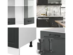 Vicco R-Line Küchenzeile Anthrazit Landhaus/Weiß 300 cm AP Anthrazit ohne E-Geräte< Einbauküchen