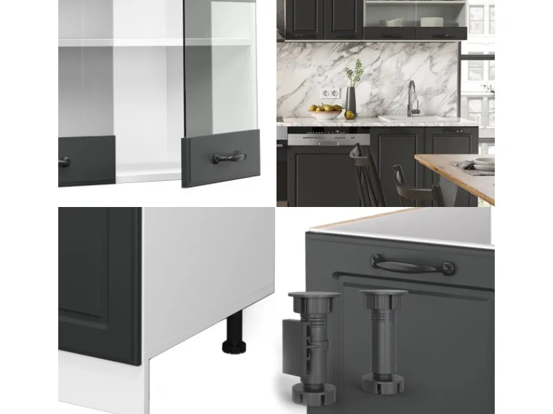Vicco R-Line Küchenzeile Anthrazit Landhaus/Weiß 300 cm AP Anthrazit ohne E-Geräte< Einbauküchen