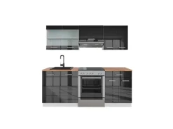 Vicco R-Line Küchenzeile /Weiß 200 cm AP Eiche ohne E-Geräte< Einbauküchen