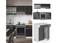 Vicco R-Line Küchenzeile /Weiß 200 cm AP Eiche ohne E-Geräte< Einbauküchen