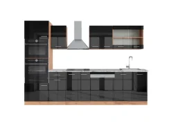 Clearance Vicco R-Line Küchenzeile /Goldkraft Eiche 300 cm mit HochschrankAP Marmor ohne E-Geräte Anthrazit Hochglanz