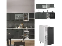 Einbauküchen<Vicco R-Line Küchenzeile Anthrazit Landhaus/Weiß 240 cm ohne Arbeitsplatte ohne E-Geräte
