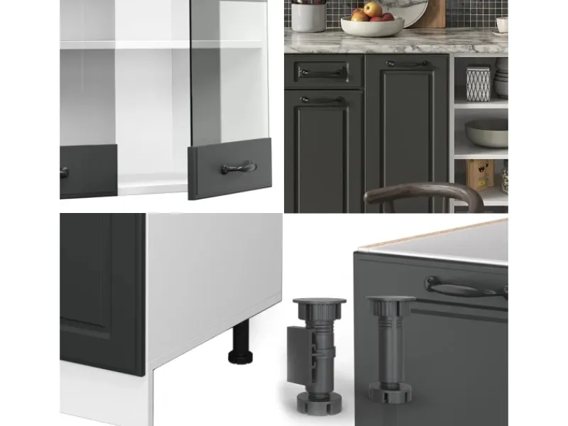 Einbauküchen<Vicco R-Line Küchenzeile Anthrazit Landhaus/Weiß 240 cm ohne Arbeitsplatte ohne E-Geräte