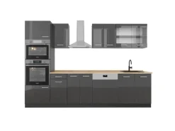 Clearance Vicco R-Line Küchenzeile Hochglanz/ 300 cm mit HochschrankAP Eiche ohne E-Geräte Anthrazit