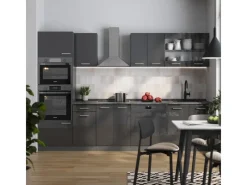 Clearance Vicco R-Line Küchenzeile Hochglanz/ 300 cm mit HochschrankAP Eiche ohne E-Geräte Anthrazit