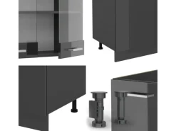 Clearance Vicco R-Line Küchenzeile Hochglanz/ 300 cm mit HochschrankAP Eiche ohne E-Geräte Anthrazit