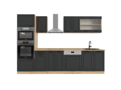 New Vicco R-Line Küchenzeile Anthrazit Landhaus/Goldkraft Eiche 300 cm mit HochschrankAP Eiche ohne E-Geräte Anthrazit Struktur