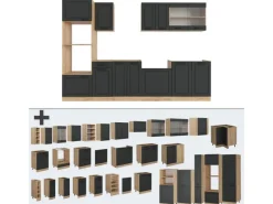 New Vicco R-Line Küchenzeile Anthrazit Landhaus/Goldkraft Eiche 300 cm mit HochschrankAP Eiche ohne E-Geräte Anthrazit Struktur
