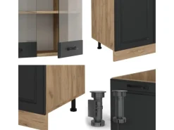 Outlet Vicco R-Line Küchenzeile Anthrazit Landhaus/Goldkraft Eiche 300 cm mit Hochschrankohne Arbeitsplatte ohne E-Geräte Anthrazit Struktur