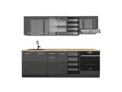 Sale Vicco R-Line Küchenzeile Hochglanz/ 240 cm AP Eiche ohne E-Geräte Anthrazit