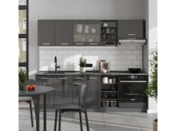 Sale Vicco R-Line Küchenzeile Hochglanz/ 240 cm AP Eiche ohne E-Geräte Anthrazit