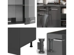 Sale Vicco R-Line Küchenzeile Hochglanz/ 240 cm AP Eiche ohne E-Geräte Anthrazit
