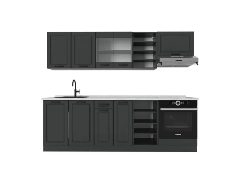 Einbauküchen<Vicco R-Line Küchenzeile Landhaus/ 240 cm AP Marmor ohne E-Geräte