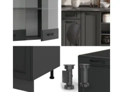 Einbauküchen<Vicco R-Line Küchenzeile Landhaus/ 240 cm AP Marmor ohne E-Geräte