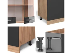 Einbauküchen<Vicco R-Line Küchenzeile /Goldkraft Eiche 300 cm mit HochschrankAP Anthrazit ohne E-Geräte
