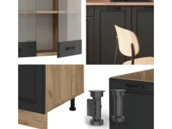 Single-Küchen<Vicco R-Line Küchenzeile Anthrazit Landhaus/Goldkraft Eiche 140 cm AP Eiche ohne E-Geräte