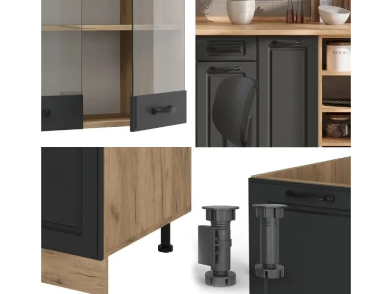 Vicco R-Line Küchenzeile Anthrazit Landhaus/Goldkraft Eiche 240 cm AP Anthrazit ohne E-Geräte< Einbauküchen