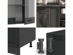Clearance Vicco R-Line Küchenzeile Landhaus/ 240 cm ohne Arbeitsplatte ohne E-Geräte Anthrazit
