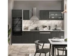 New Vicco R-Line Küchenzeile Anthrazit Landhaus/Weiß 300 cm mit HochschrankAP Marmor ohne E-Geräte Anthrazit Struktur