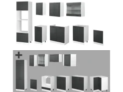 New Vicco R-Line Küchenzeile Anthrazit Landhaus/Weiß 300 cm mit HochschrankAP Marmor ohne E-Geräte Anthrazit Struktur