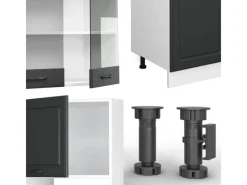 Einbauküchen<Vicco R-Line Küchenzeile Anthrazit Landhaus/Weiß 300 cm mit HochschrankAP Anthrazit ohne E-Geräte