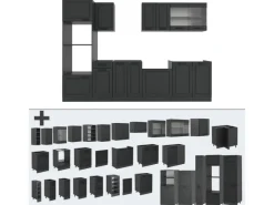 Outlet Vicco R-Line Küchenzeile Landhaus/ 300 cm mit HochschrankAP Eiche ohne E-Geräte Anthrazit