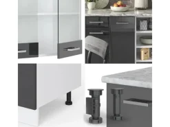 Vicco R-Line Küchenzeile /Weiß 240 cm ohne Arbeitsplatte ohne E-Geräte< Herde