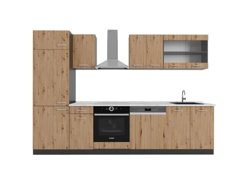 Vicco R-Line Küchenzeile Artisan Eiche/Anthrazit 300 cm AP Marmor ohne E-Geräte< Kochfelder|Kühlschränke