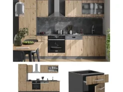 Vicco R-Line Küchenzeile Artisan Eiche/Anthrazit 300 cm AP Marmor ohne E-Geräte< Kochfelder|Kühlschränke