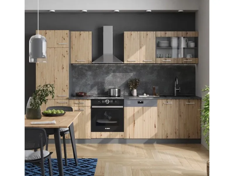 Vicco R-Line Küchenzeile Artisan Eiche/Anthrazit 300 cm AP Marmor ohne E-Geräte< Kochfelder|Kühlschränke