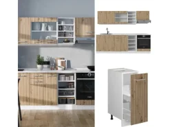 Einbauküchen<Vicco R-Line Küchenzeile /Weiß 240 cm ohne Arbeitsplatte ohne E-Geräte