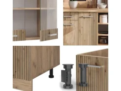 Vicco R-Line Küchenzeile Artisan-Eiche/Goldkraft Eiche 240 cm ohne Arbeitsplatte ohne E-Geräte< Einbauküchen