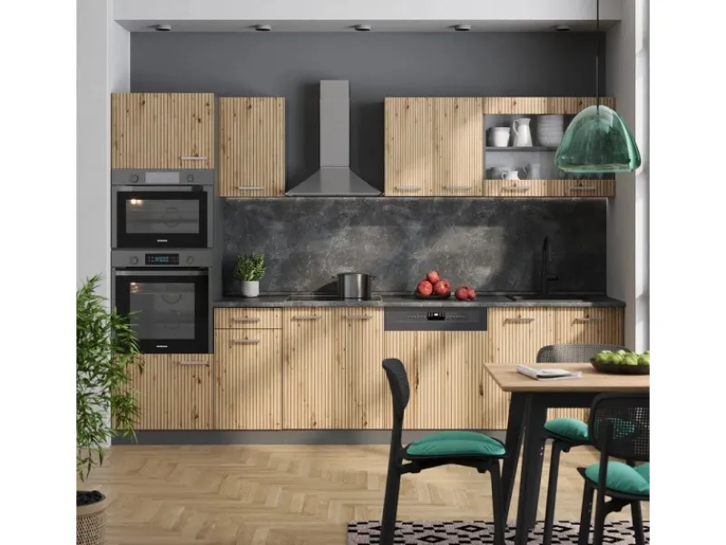 Discount Vicco R-Line Küchenzeile Artisan Eiche/Anthrazit 300 cm mit HochschrankAP Marmor ohne E-Geräte Eiche Hell