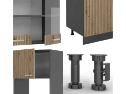 Discount Vicco R-Line Küchenzeile Artisan Eiche/Anthrazit 300 cm mit HochschrankAP Marmor ohne E-Geräte Eiche Hell