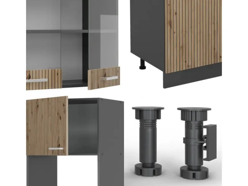 Discount Vicco R-Line Küchenzeile Artisan Eiche/Anthrazit 300 cm mit HochschrankAP Marmor ohne E-Geräte Eiche Hell
