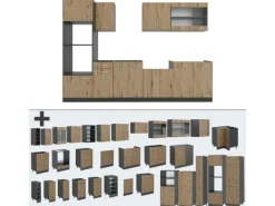 Discount Vicco R-Line Küchenzeile Artisan Eiche/Anthrazit 300 cm mit HochschrankAP Marmor ohne E-Geräte Eiche Hell