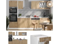 Outlet Vicco R-Line Küchenzeile /Weiß 300 cm mit HochschrankAP Eiche ohne E-Geräte Artisan Eiche